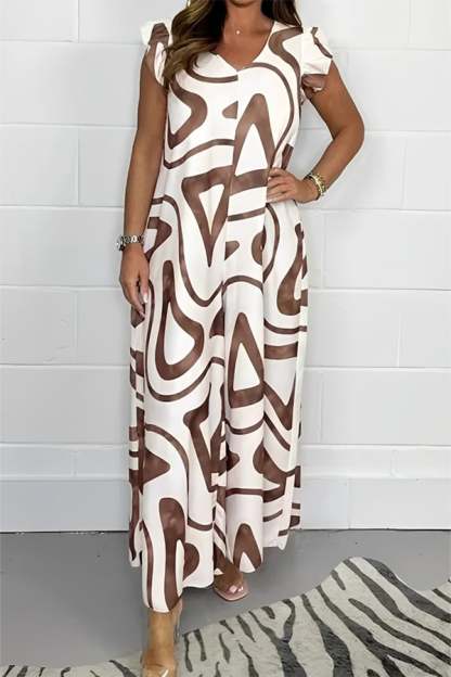 Women’s Printed V-Neck Jumpsuit – Loose Fit Wide Leg Short Sleeve Outfit(Buy 2 Free Shipping)
