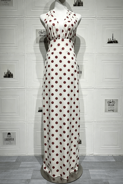 Women’s Halter Chiffon Polka Dot Maxi Dress