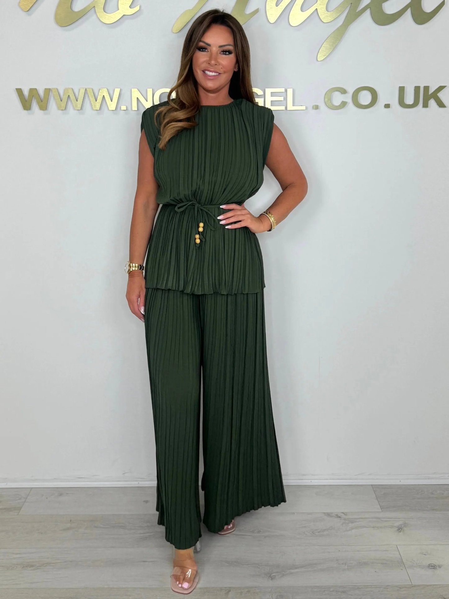Tie Waist Pleated Top & Trouser Matching Set (Buy 2 Free Shipping)