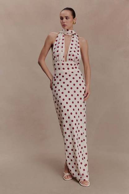 Women’s Halter Chiffon Polka Dot Maxi Dress