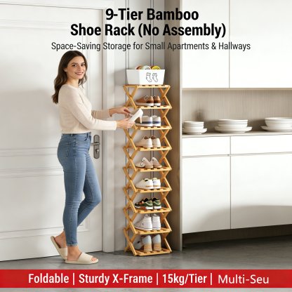 The 9-Tier No-Assembly Bamboo Rack !🌿👟