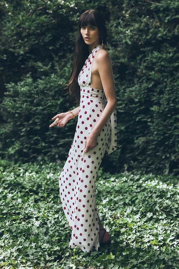Women’s Halter Chiffon Polka Dot Maxi Dress