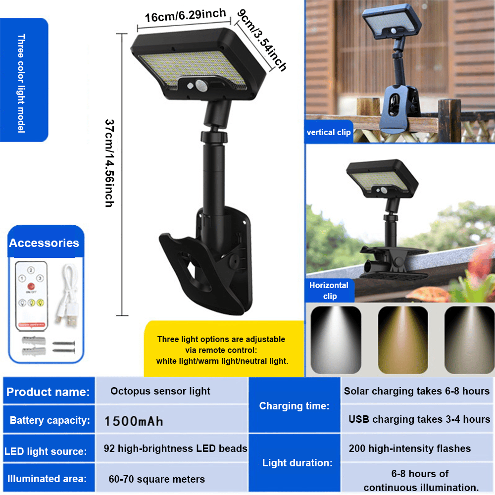 🌞 Outdoor Clip-On Solar Motion Sensor Light
