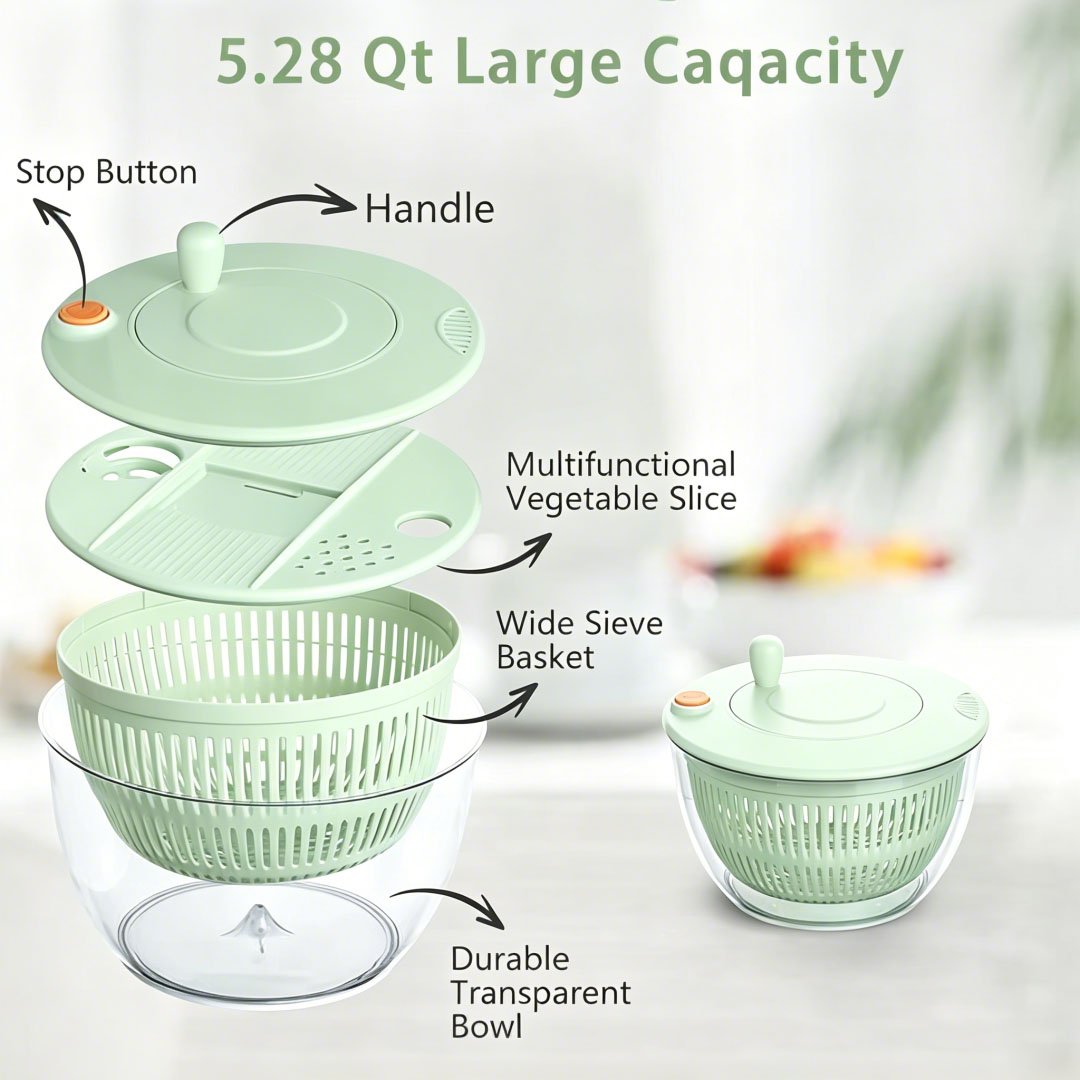 🥗 Large Capacity Salad Spinner Set with Multi-Blade Prep System