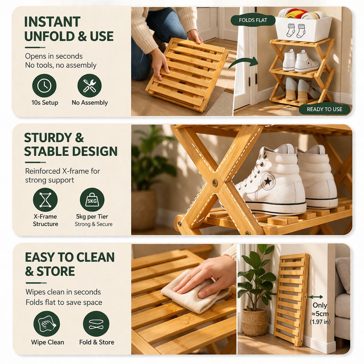 The 9-Tier No-Assembly Bamboo Rack !🌿👟