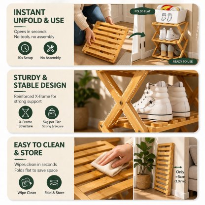 The 9-Tier No-Assembly Bamboo Rack !🌿👟