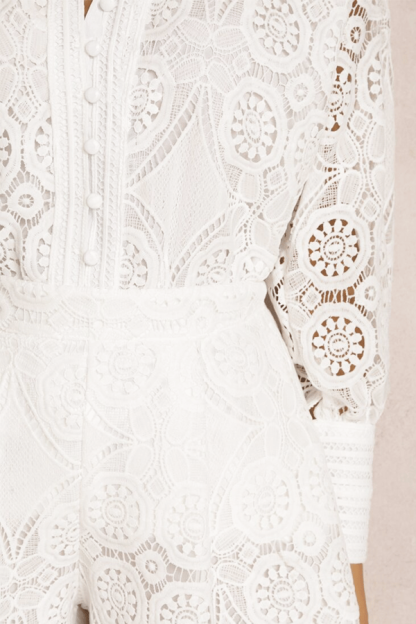 Summer Eyelet Lace Two Piece Shorts Set – Long Sleeve Embroidered Outfit(Buy 2 Free Shipping)