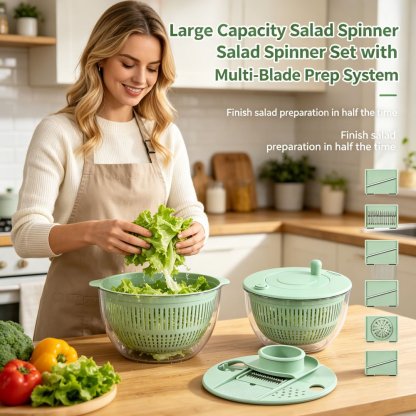 🥗 Large Capacity Salad Spinner Set with Multi-Blade Prep System