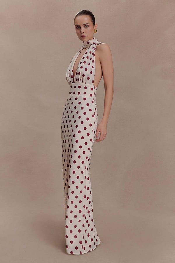 Women’s Halter Chiffon Polka Dot Maxi Dress