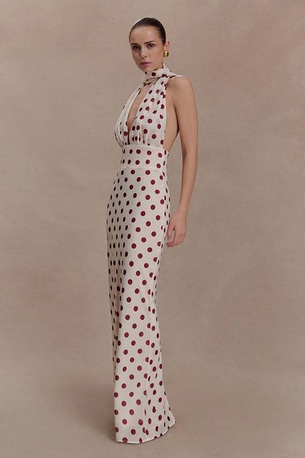 Women’s Halter Chiffon Polka Dot Maxi Dress