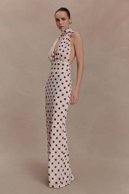 Women’s Halter Chiffon Polka Dot Maxi Dress