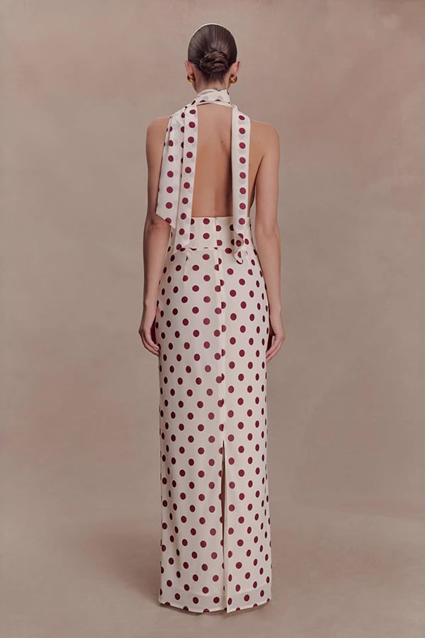 Women’s Halter Chiffon Polka Dot Maxi Dress