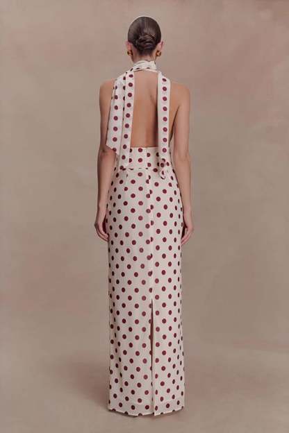 Women’s Halter Chiffon Polka Dot Maxi Dress