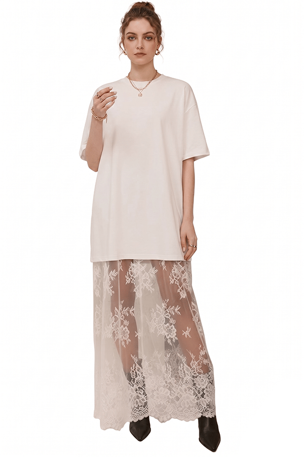 Women’s Lace Patchwork Maxi T-Shirt Dress