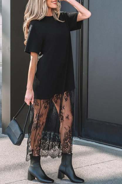 Women’s Lace Patchwork Maxi T-Shirt Dress