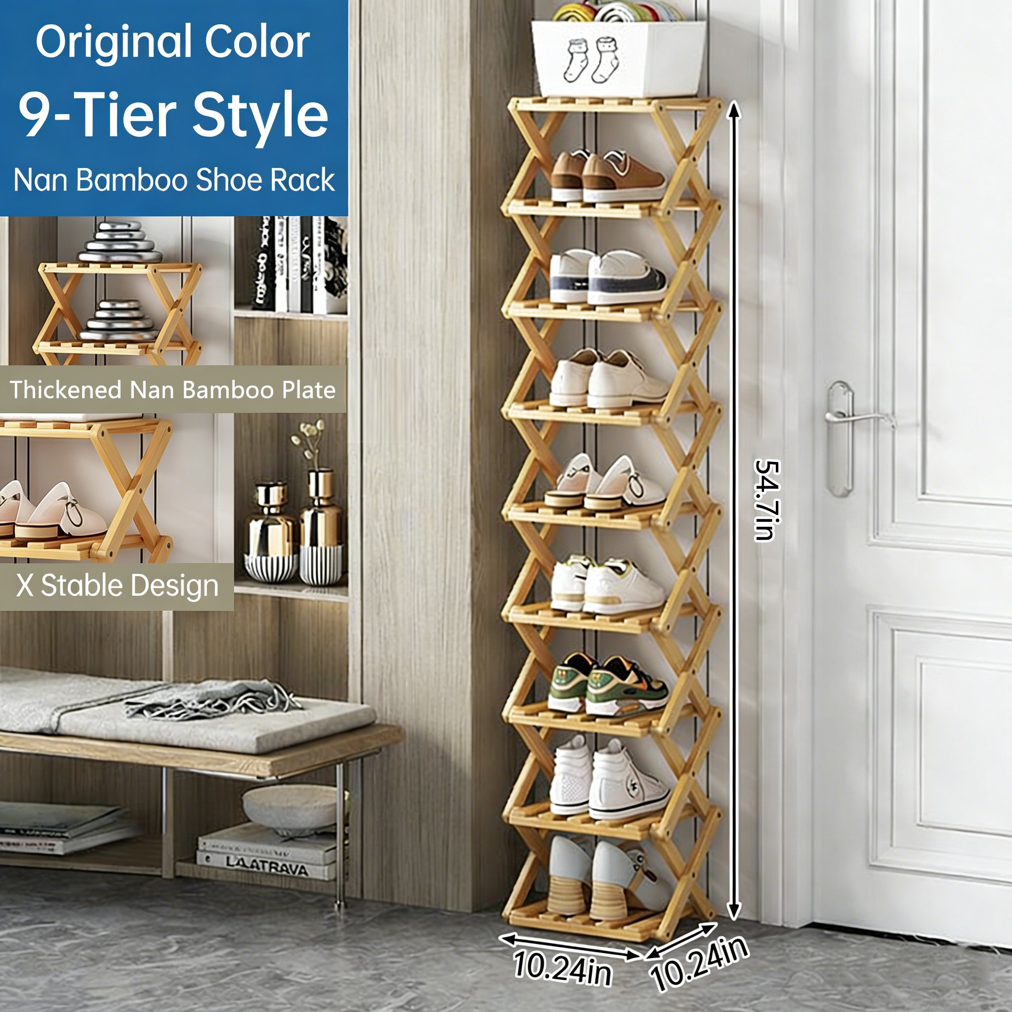 The 9-Tier No-Assembly Bamboo Rack !🌿👟