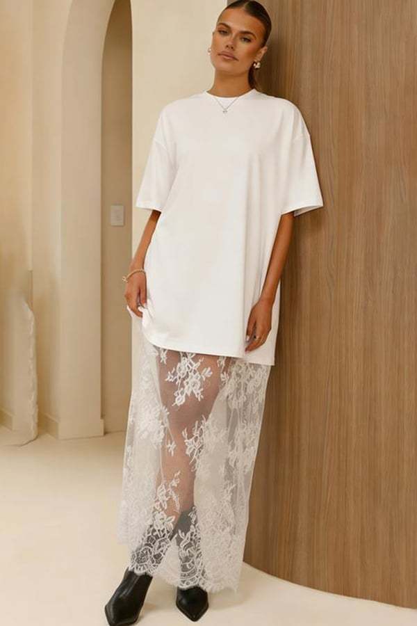 Women’s Lace Patchwork Maxi T-Shirt Dress
