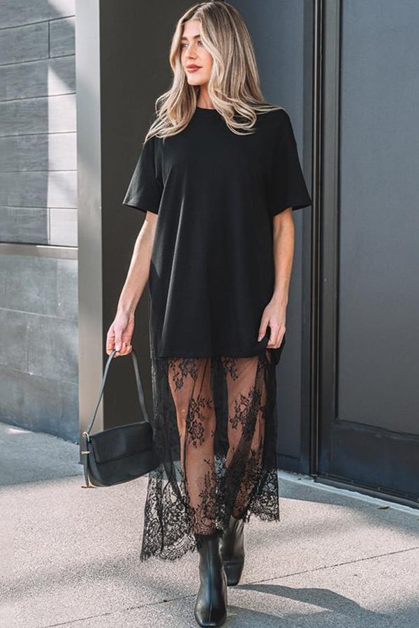 Women’s Lace Patchwork Maxi T-Shirt Dress