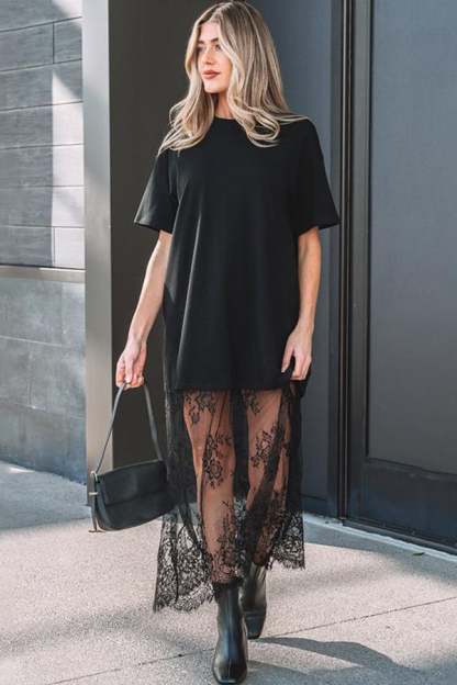 Women’s Lace Patchwork Maxi T-Shirt Dress