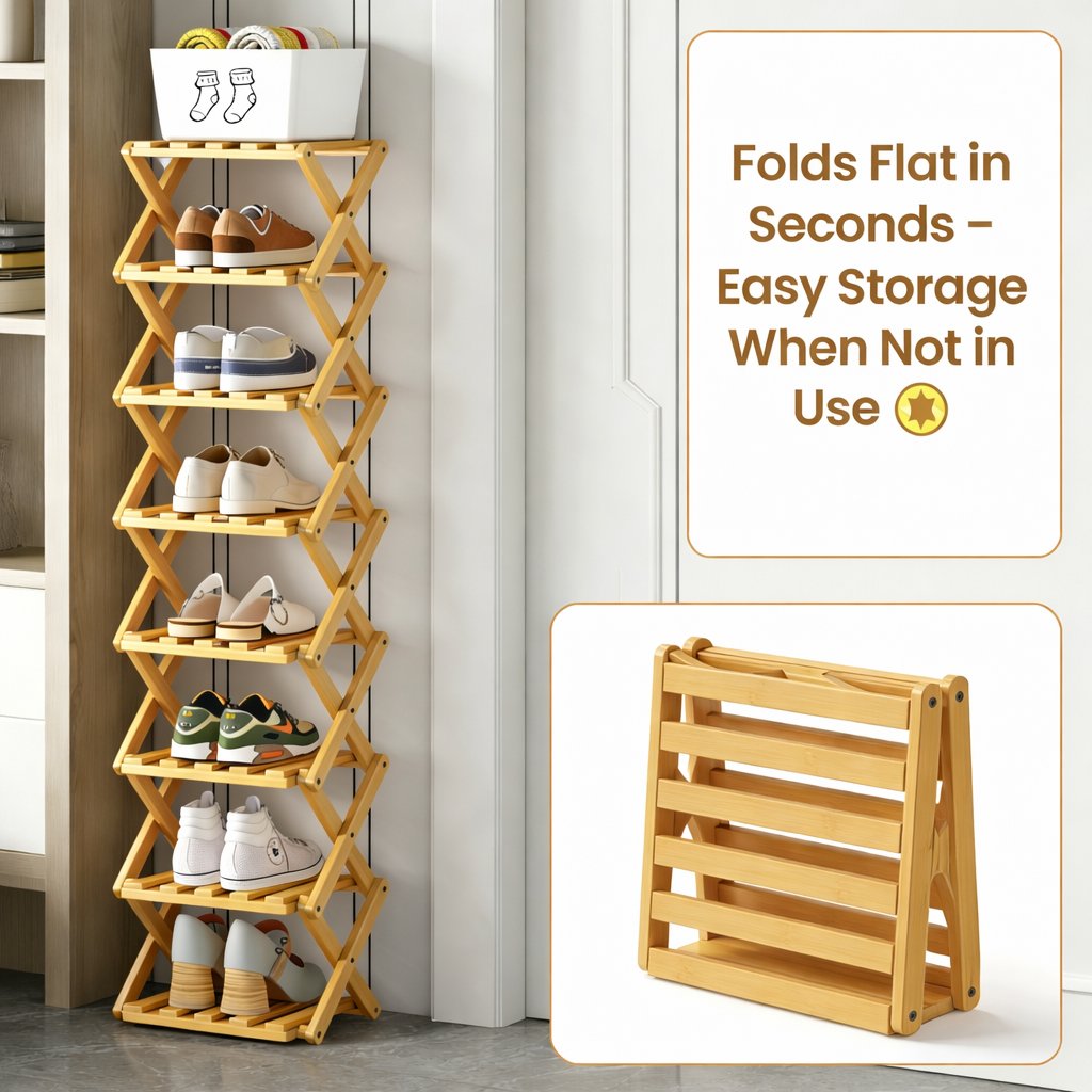 The 9-Tier No-Assembly Bamboo Rack !🌿👟