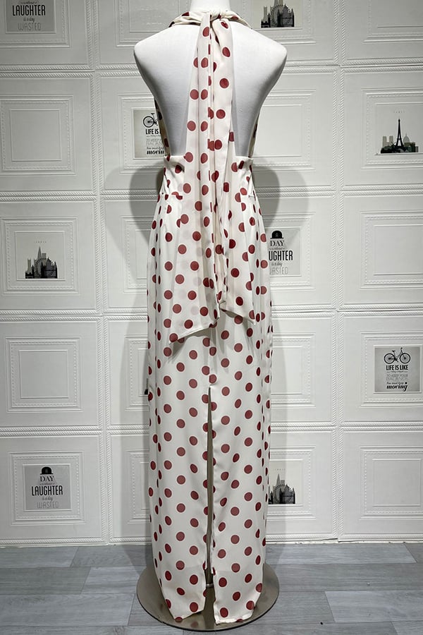 Women’s Halter Chiffon Polka Dot Maxi Dress