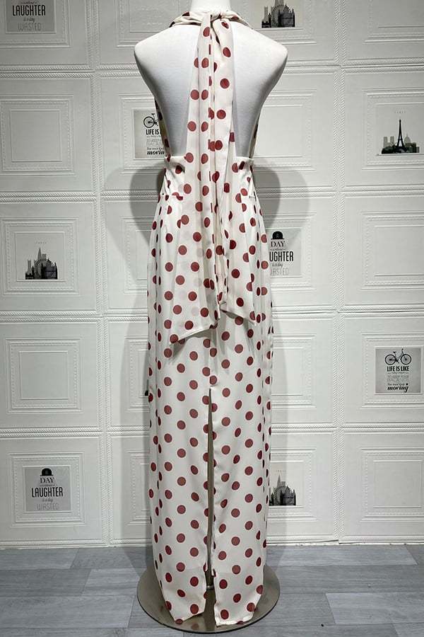 Women’s Halter Chiffon Polka Dot Maxi Dress