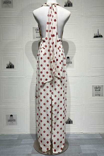 Women’s Halter Chiffon Polka Dot Maxi Dress