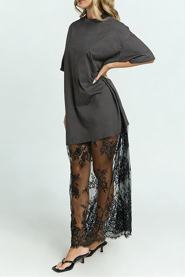 Women’s Lace Patchwork Maxi T-Shirt Dress