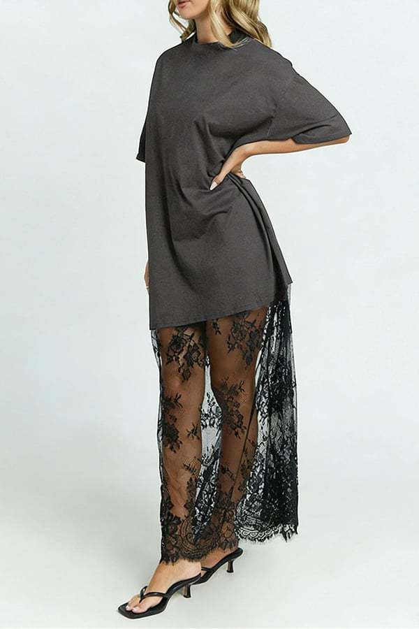 Women’s Lace Patchwork Maxi T-Shirt Dress