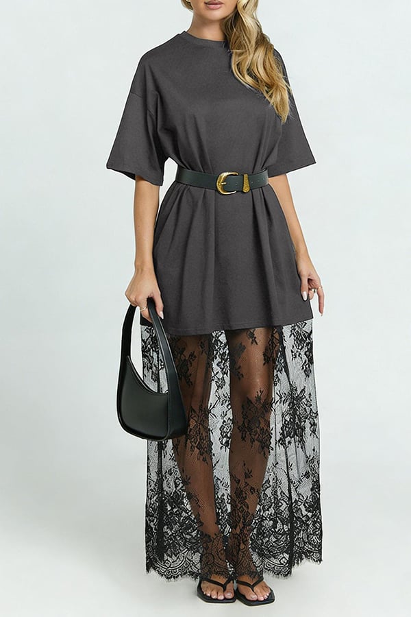 Women’s Lace Patchwork Maxi T-Shirt Dress