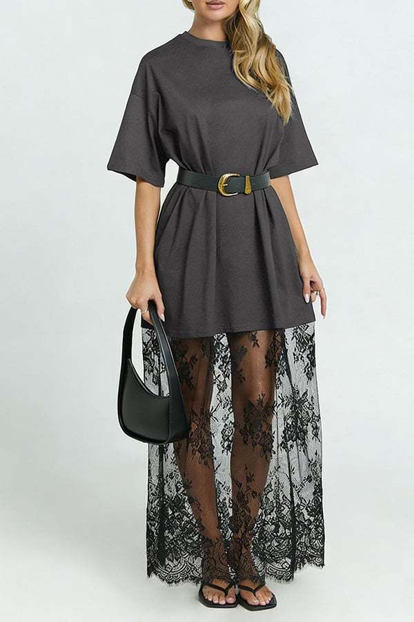 Women’s Lace Patchwork Maxi T-Shirt Dress