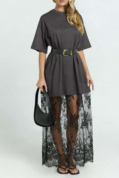 Women’s Lace Patchwork Maxi T-Shirt Dress