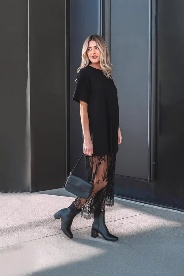 Women’s Lace Patchwork Maxi T-Shirt Dress