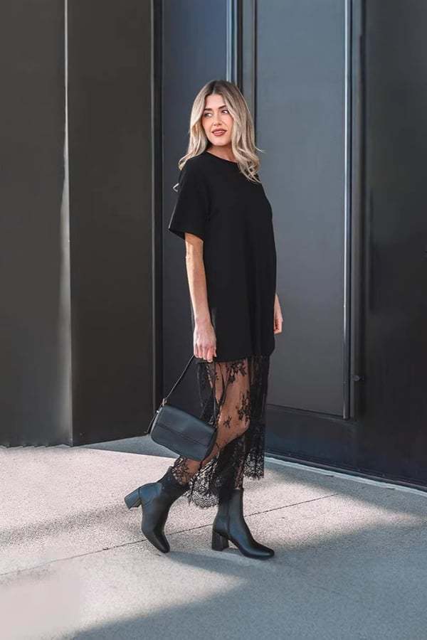 Women’s Lace Patchwork Maxi T-Shirt Dress