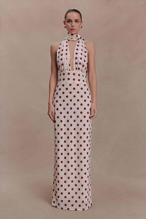 Women’s Halter Chiffon Polka Dot Maxi Dress