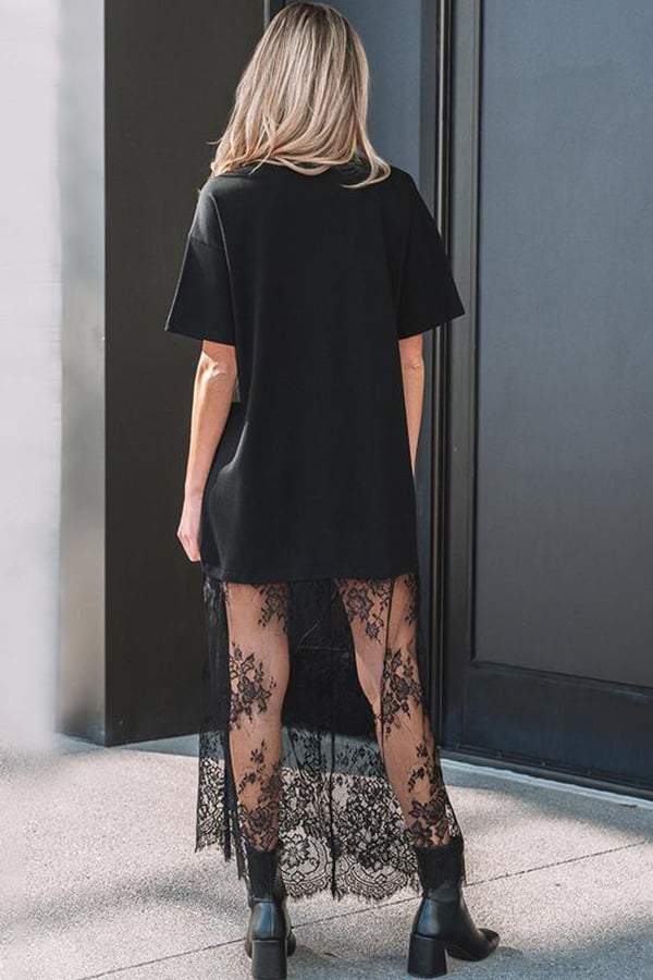 Women’s Lace Patchwork Maxi T-Shirt Dress