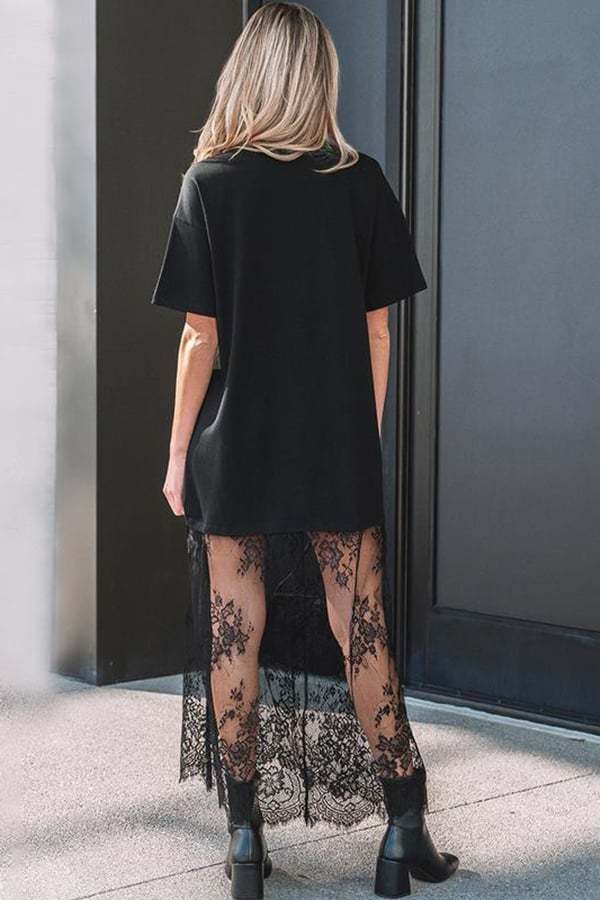 Women’s Lace Patchwork Maxi T-Shirt Dress