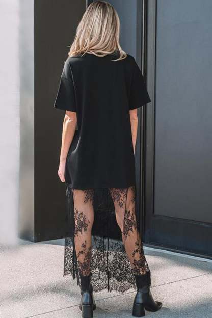 Women’s Lace Patchwork Maxi T-Shirt Dress