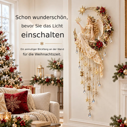 Beleuchtete Engel-Wanddekoration mit Halbmond