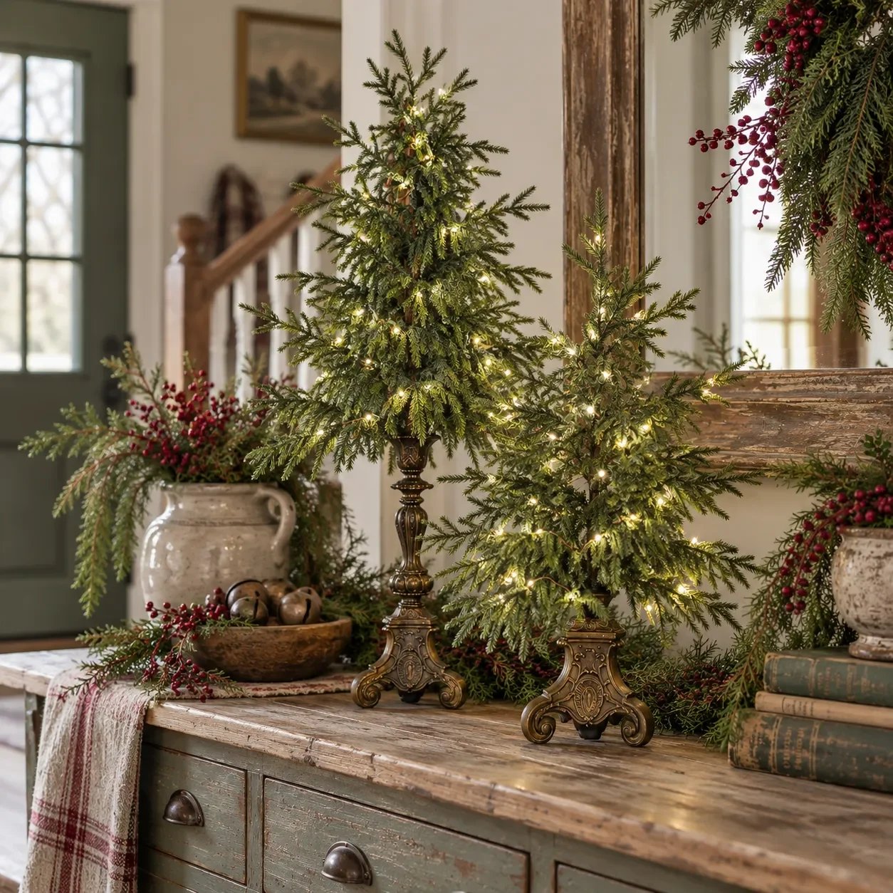 Beleuchtete Weihnachtsbäume im Vintage-Stil