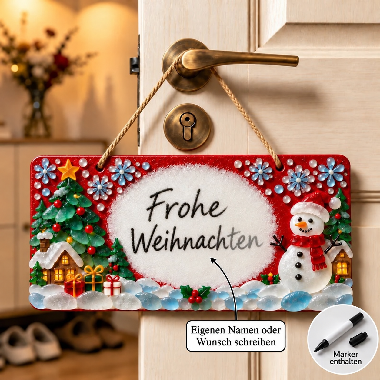DIY-Weihnachtsschild mit dekorativen Glasstücken