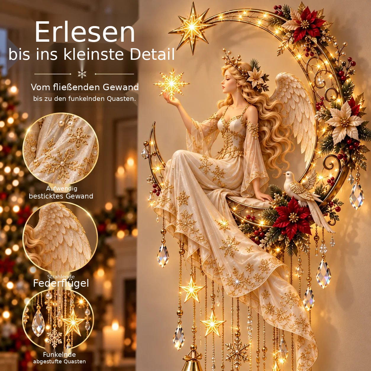 Beleuchtete Engel-Wanddekoration mit Halbmond