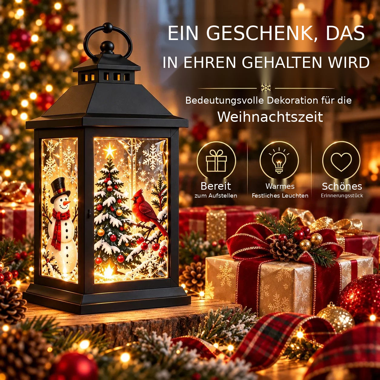 Leuchtende Dekolaterne mit austauschbaren Motiven