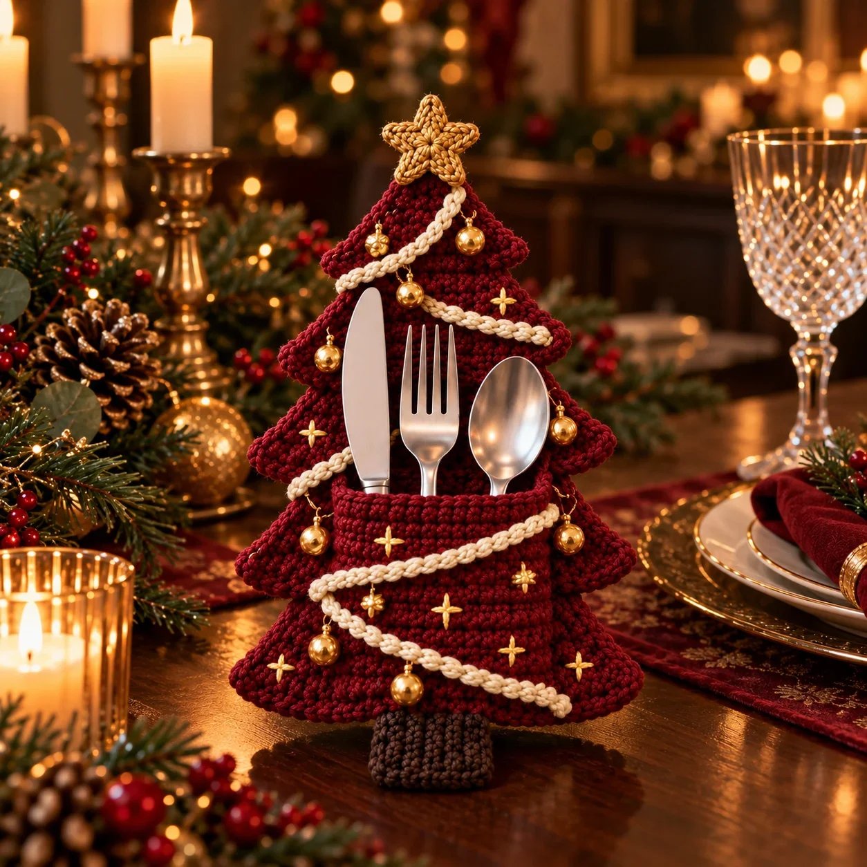 Weihnachtsbaum-Besteckhalter – DIY-Häkelset
