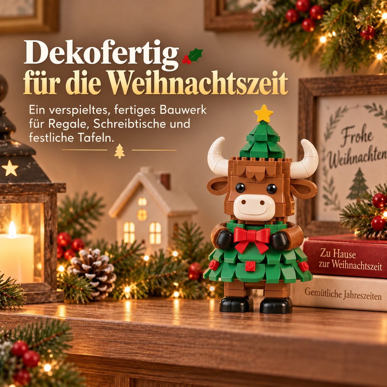 Weihnachtliches Hochlandrind-Bauset