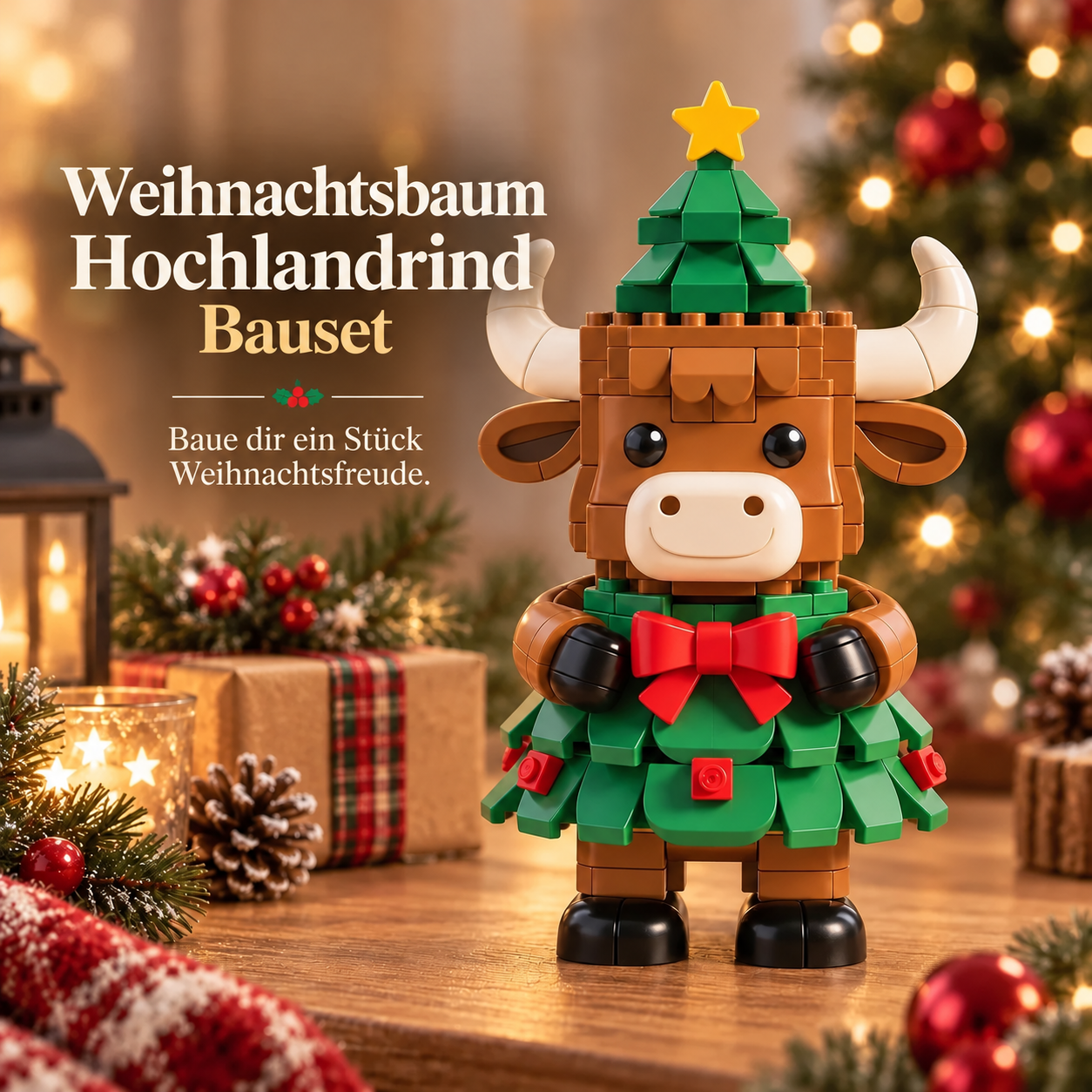 Weihnachtliches Hochlandrind-Bauset