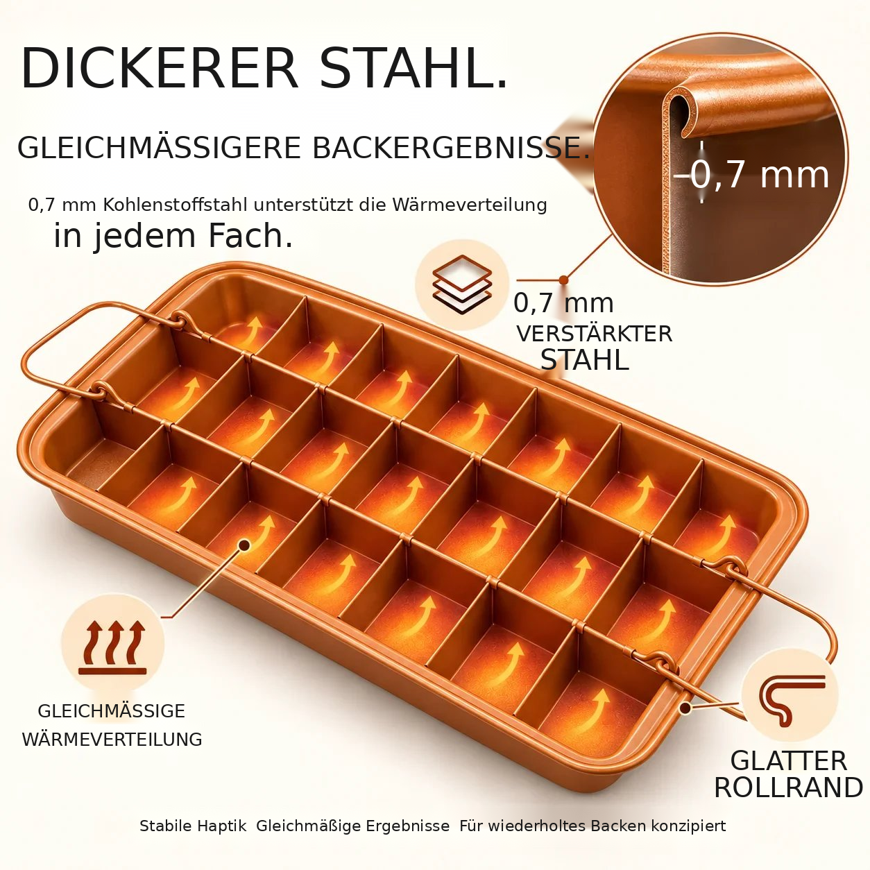 Brownie-Backform mit 18 Fächern und herausnehmbarem Trenngitter