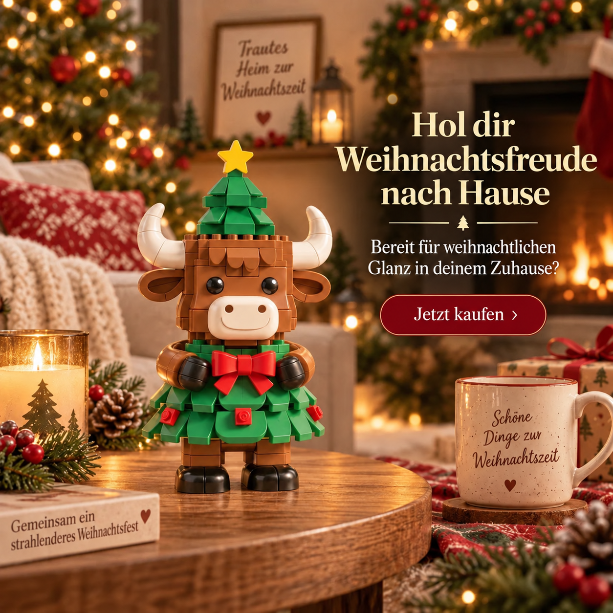 Weihnachtliches Hochlandrind-Bauset