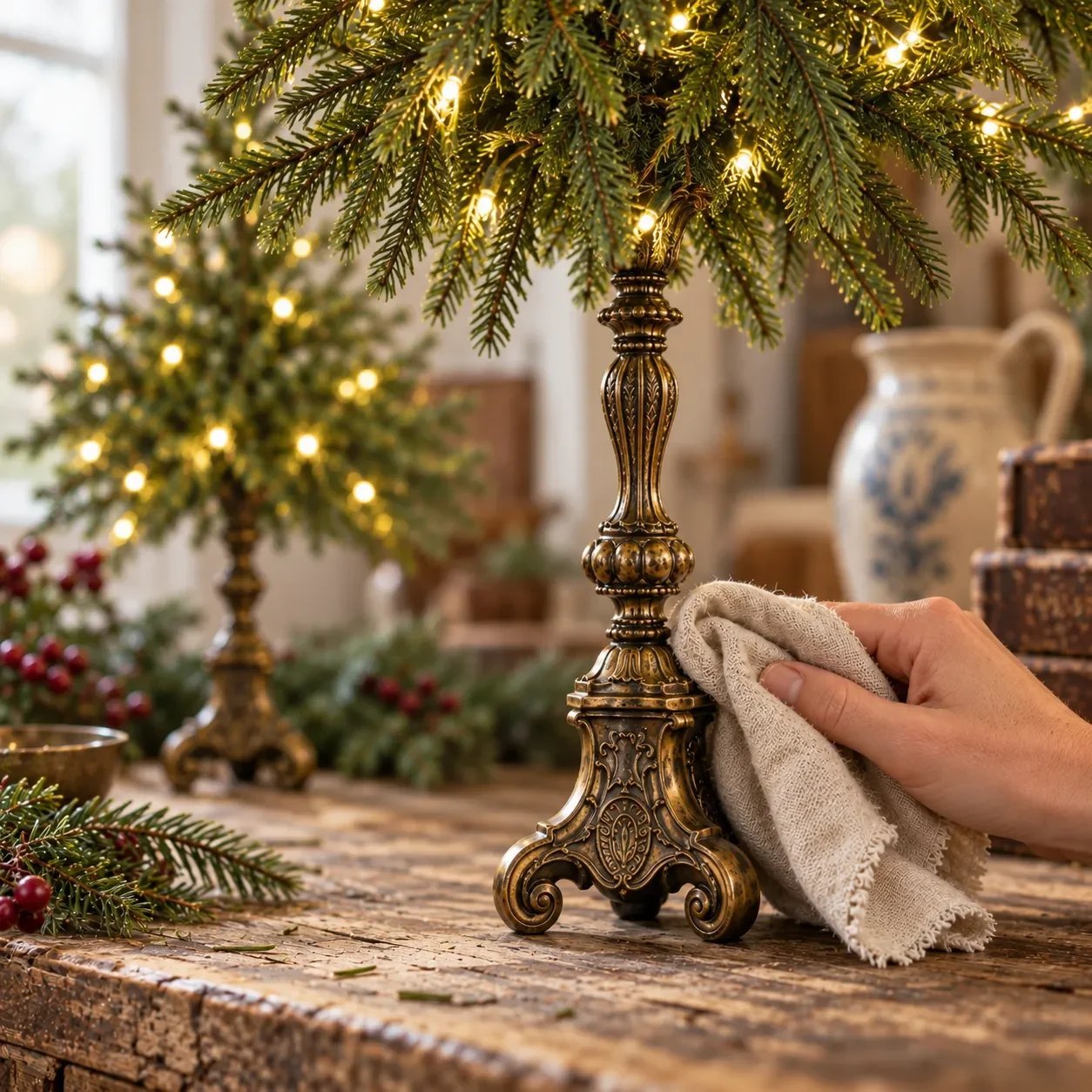 Beleuchtete Weihnachtsbäume im Vintage-Stil