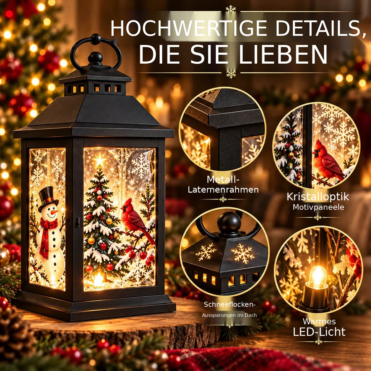 Leuchtende Dekolaterne mit austauschbaren Motiven